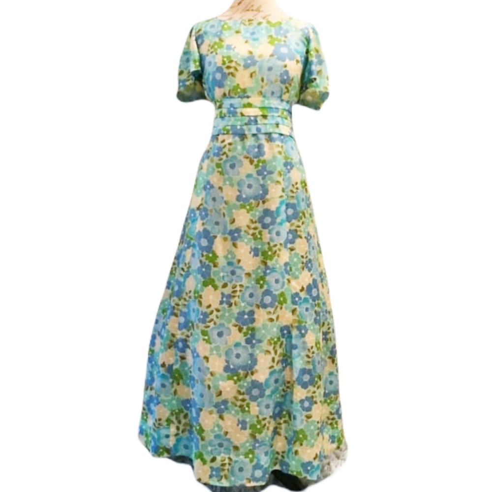Authentic Vintage 1960s Floral Print Maxi Dress